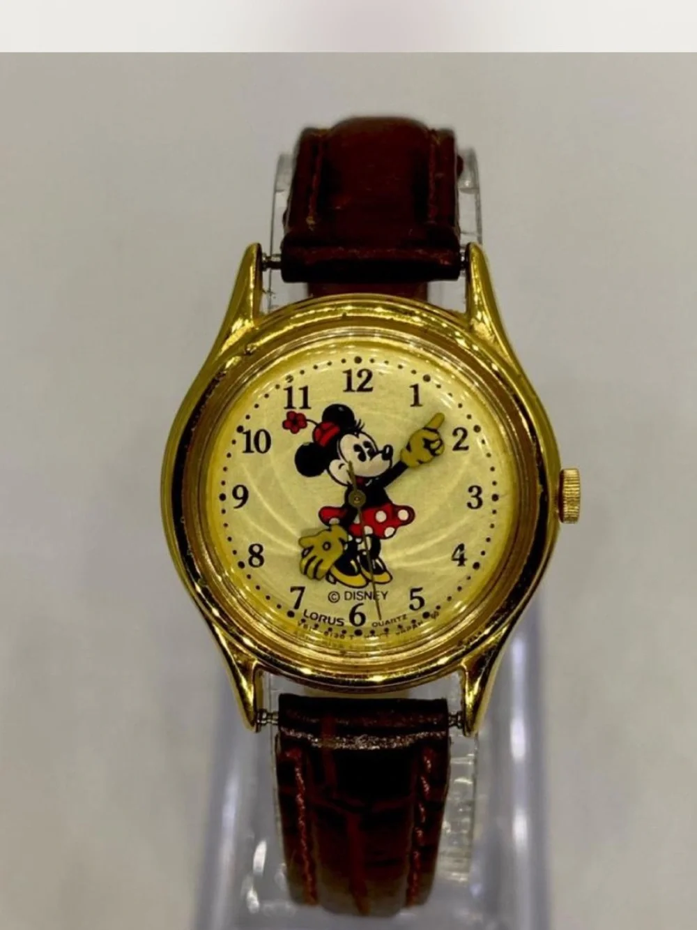 *** Disney ^^^ Minnie Mouse Gold-Tone Watch / Tan Leather Strap * Collectors ^^
